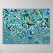 Poster Aquarelle blanche moderne bleu vert cerisier (Devant)