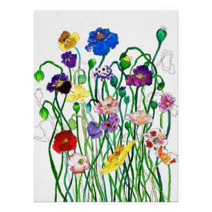 Poster Aquarelle blanche Whimsical Colorful Poppy sauvage