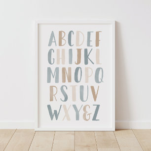 Poster Aquarelle bleu Alphabet Nourriture neutre Décor