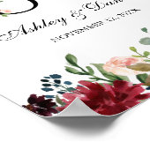 Poster Aquarelle Bleu Bourgogne Floral Love Mariage (Coin)