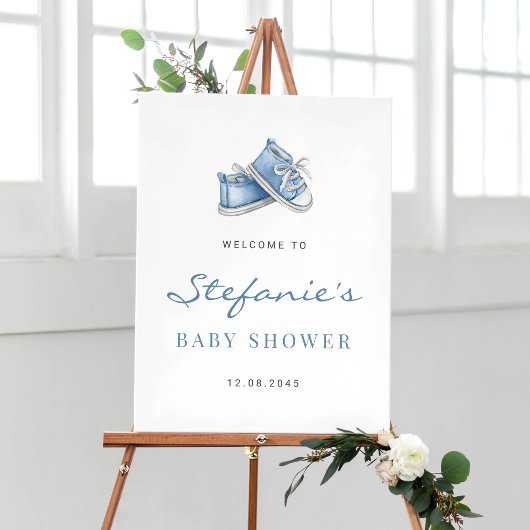 Poster Aquarelle Bleu Chaussures bébé C'est un Baby showe