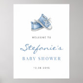 Poster Aquarelle Bleu Chaussures bébé C'est un Baby showe (Devant)