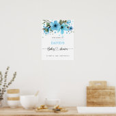 Poster Aquarelle bleu clair et or baby shower garçon (Cuisine)