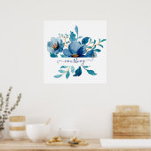 Poster Aquarelle bleu clair florale personnalisée (Cuisine)