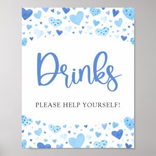Poster Aquarelle Bleu Coeurs Valentine Boissons Signal