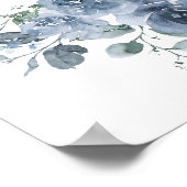 Poster Aquarelle bleu Dusty Fête des mariées florale (Coin)