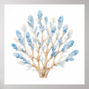 Poster Aquarelle bleu et blanc Corail - Pépinière côtière