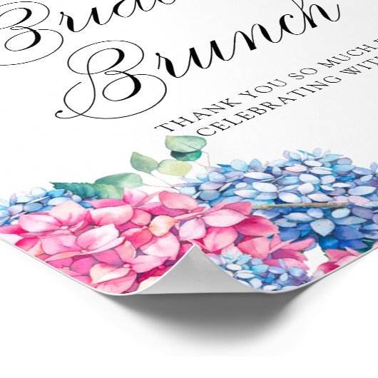 Poster Aquarelle Bleu et rose Hydrangée Brunch nuptial (Coin)