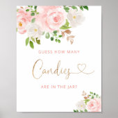 Poster Aquarelle bleu floral deviner combien de bonbons (Devant)