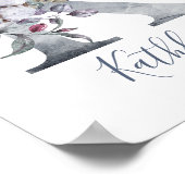 Poster Aquarelle bleu Floral Monogramme K Nom (Coin)