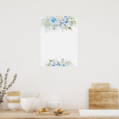 Poster Aquarelle bleu floral Panneau personnalisé (Cuisine)