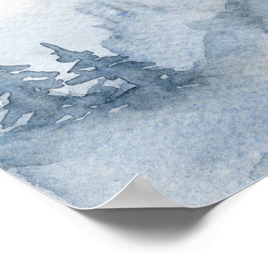 Poster Aquarelle bleu foncé Forêt Abstraite (Coin)