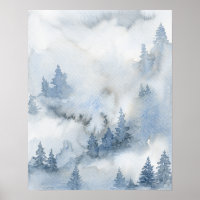 Aquarelle bleu foncé Forêt Abstraite