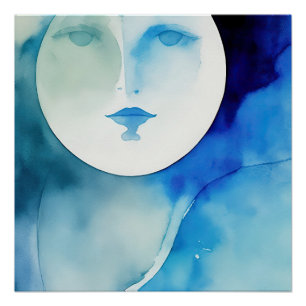 Poster Aquarelle bleu lune