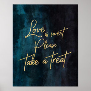 Poster Aquarelle bleu marine et l'amour de l'or est doux