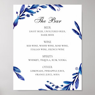 Poster Aquarelle bleu marine mariage alcool bar