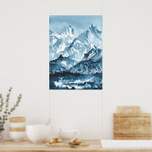 Poster Aquarelle bleu montagneux, paysage (Cuisine)