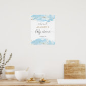 Poster Aquarelle bleu or garçon baby shower signe de bien (Cuisine)