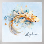 Poster Aquarelle bleu or Koi poisson personnalisé (Devant)