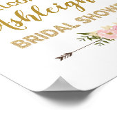 Poster Aquarelle Bleu Peonies Fête des mariées Bienvenue (Coin)