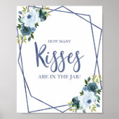 Poster Aquarelle bleu poussiéreux Floral Combien de baise (Devant)