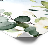 Poster Aquarelle bleu Rose blanche Mariage Carte de siège (Coin)