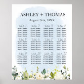 Poster Aquarelle bleu Rose blanche Mariage Carte de siège (Devant)