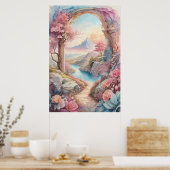 Poster Aquarelle bleu rose Imaginaire Paysage (Cuisine)