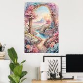 Poster Aquarelle bleu rose Imaginaire Paysage (Bureau à domicile)