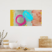 Poster Aquarelle Bleu rose Jaune Art Moderne Mur (Cuisine)