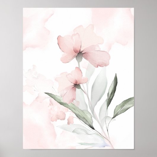 Poster Aquarelle bleu rose Rose (Devant)