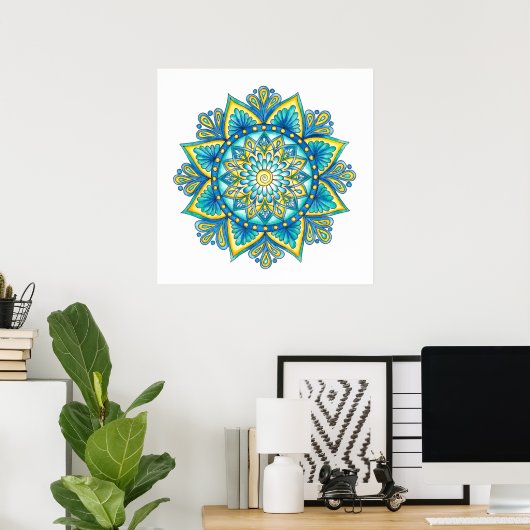 Poster Aquarelle bleu turquoise Mandala (Bureau à domicile)