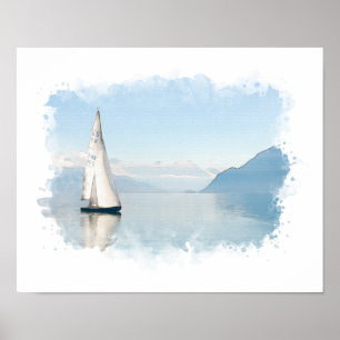 Poster Aquarelle Bleu voilier