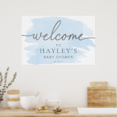 Poster Aquarelle bleue Bienvenue en argent (Cuisine)