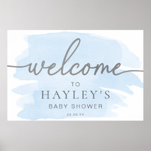 Poster Aquarelle bleue Bienvenue en argent
