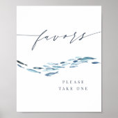 Poster Aquarelle Bleue Côtière Poisson Faveurs Mariage Si (Devant)
