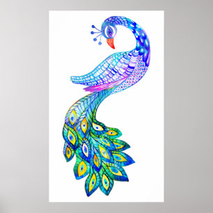 Poster Aquarelle bleue de paon