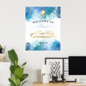 Poster Aquarelle Bleue Garçon Première Communion Sainte B (Bureau à domicile)