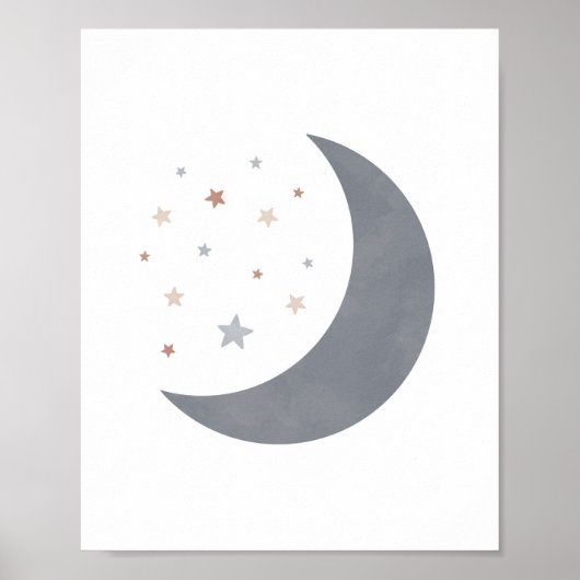 Poster Aquarelle bleue Lune Boho Nursery Décor (Devant)