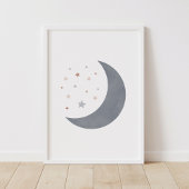 Poster Aquarelle bleue Lune Boho Nursery Décor