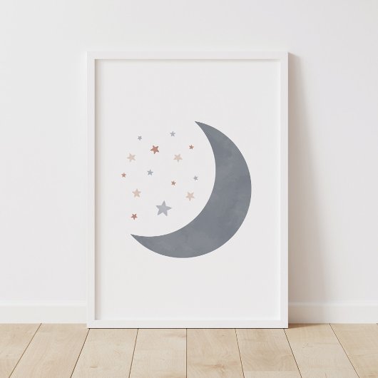 Poster Aquarelle bleue Lune Boho Nursery Décor