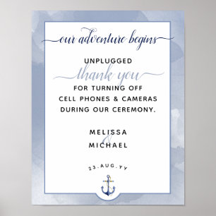Poster #Aquarelle bleue marine #Signe Mariage débranché