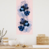 Poster Aquarelle Bleue Originale Fleurs Orientales Peintu (Cuisine)