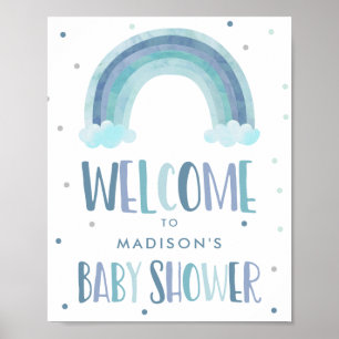 Poster Aquarelle bleue Rainbow Baby shower Bienvenue
