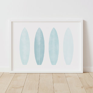 Poster Aquarelle bleue Surfboards Beach Nursery Decor