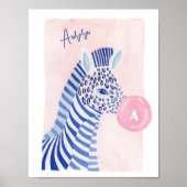 Poster Aquarelle bleue Zebra Animal Blown Gum Buble (Devant)