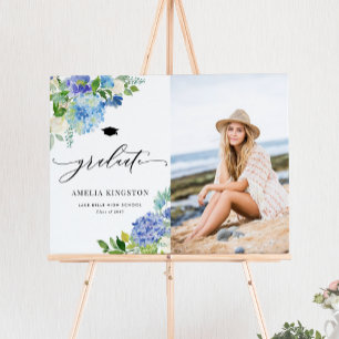 Poster Aquarelle Blue Hydrangea Fleurs Photo Graduation