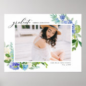 Poster Aquarelle Blue Hydrangea Frame Photo Graduation (Devant)