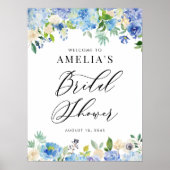 Poster Aquarelle Blue Hydrangeas Fête des mariées Bienven (Devant)