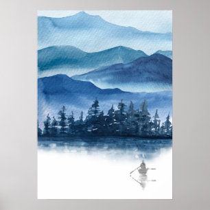 Poster Aquarelle Blue Mountains Paysage Pittoresque